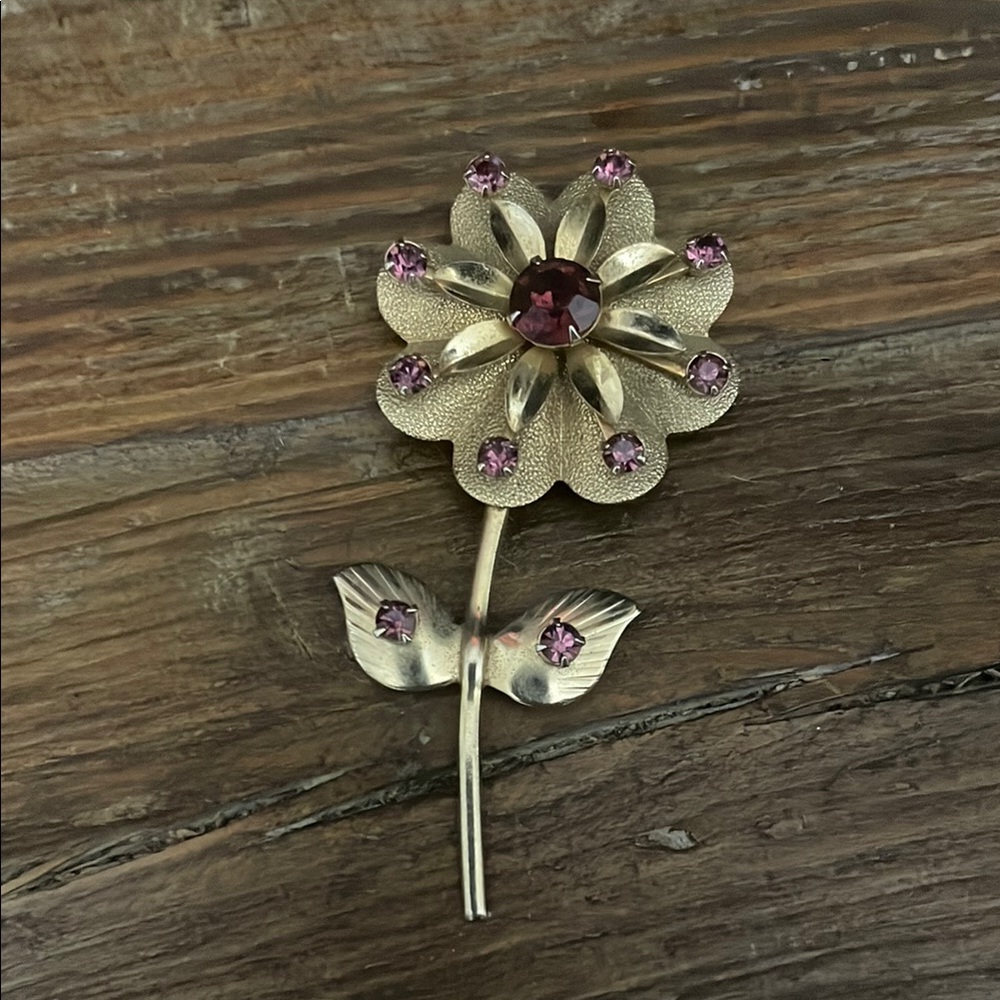 Vintage Flower Brooch with Purple Accents